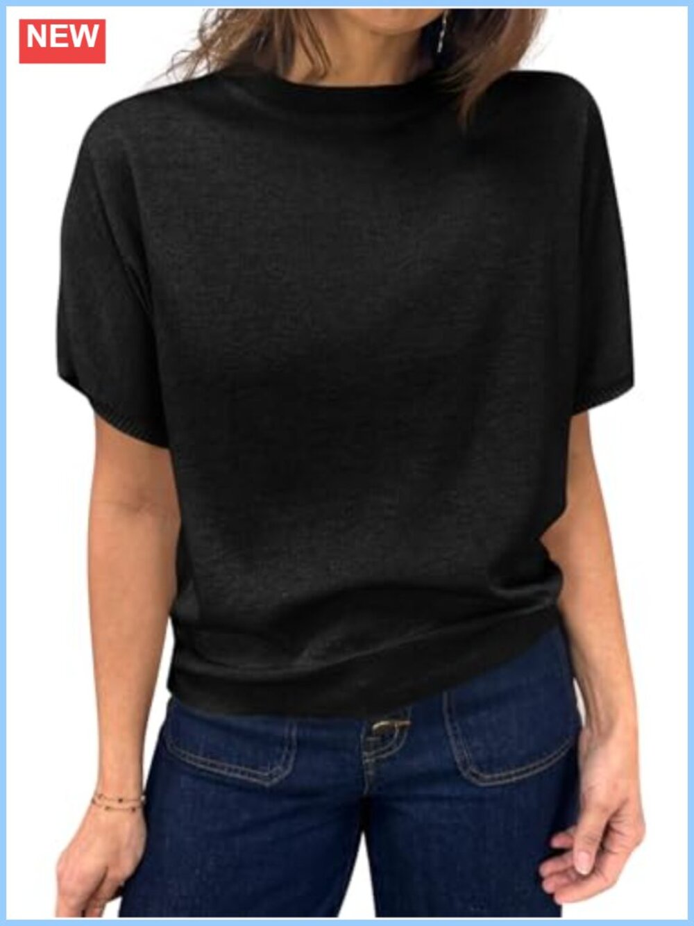 Women's Short Sleeve Crew Neck Knit Pullover Sweater Loose Fit Lightweight